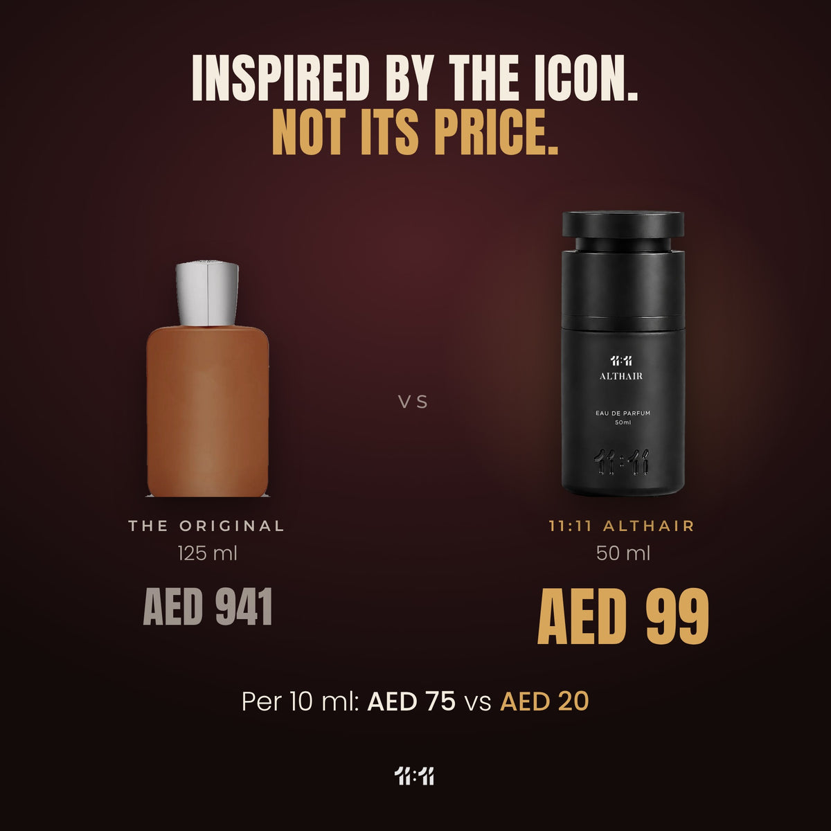 11:11 Althair 50 ml at AED 99 vs the original 125 ml at AED 941
