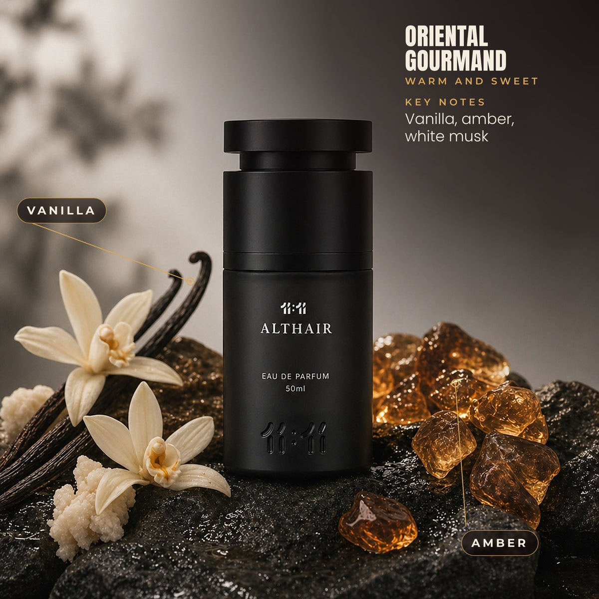 11:11 Althair notes: vanilla, amber and white musk. Oriental gourmand, warm and sweet