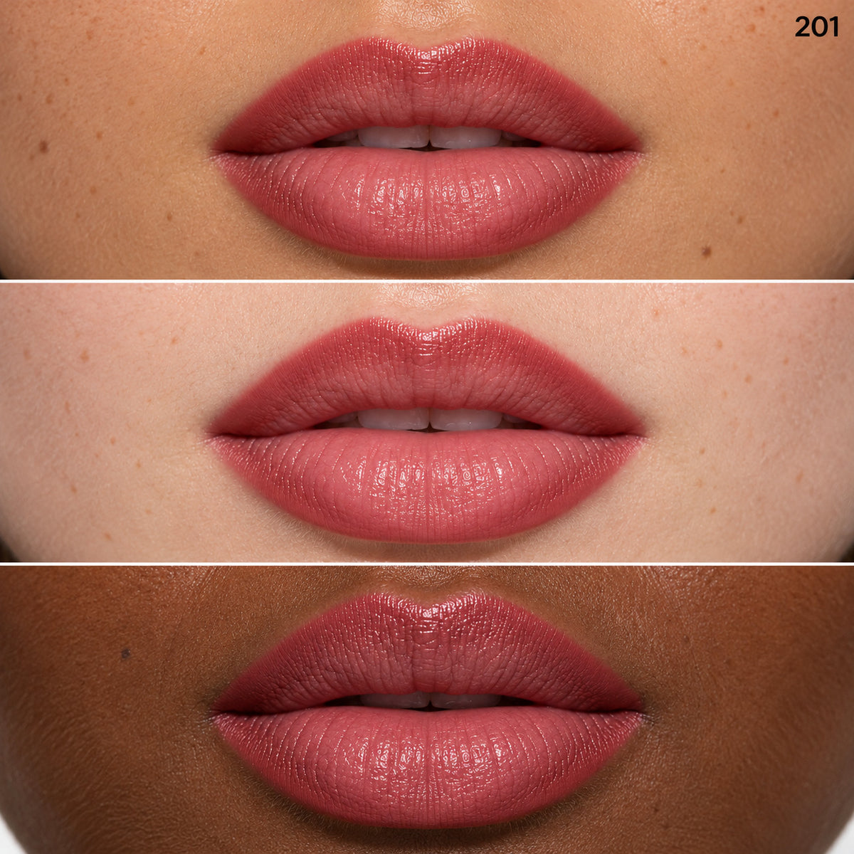Lip Liner shade 201 on three skin tones