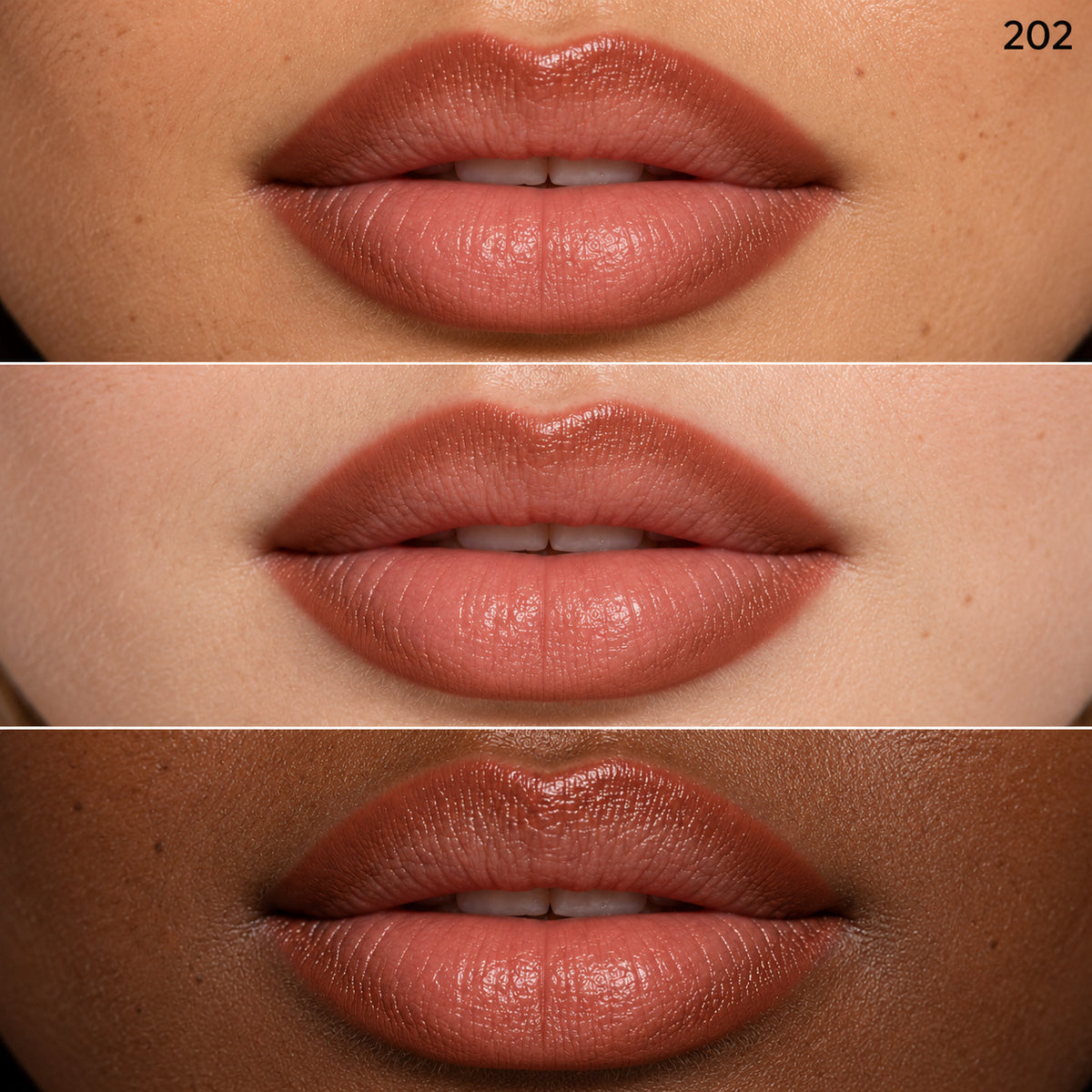 Lip Liner shade 202 on three skin tones