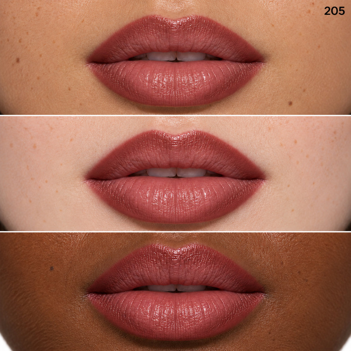 Lip Liner shade 205 on three skin tones