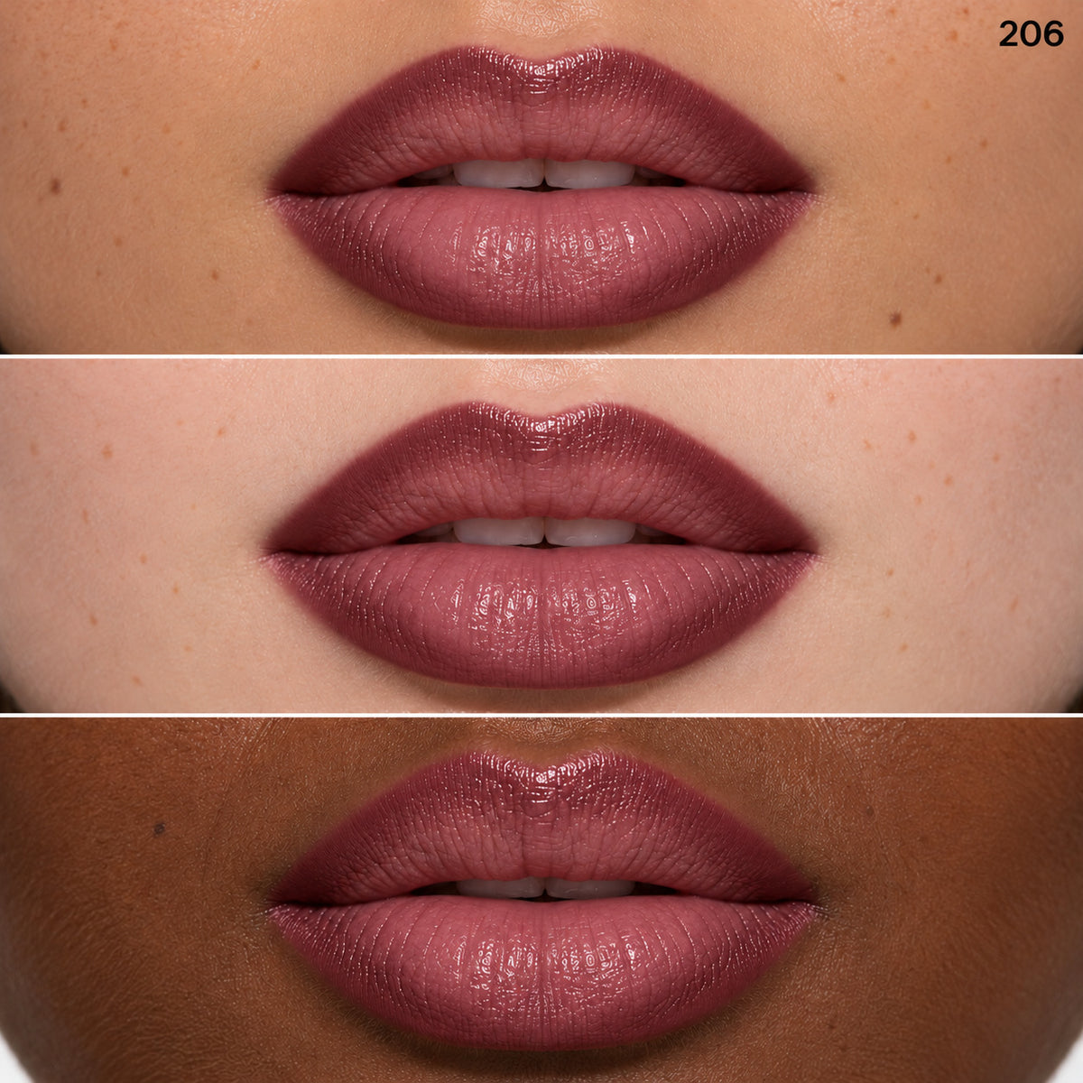 Lip Liner shade 206 on three skin tones