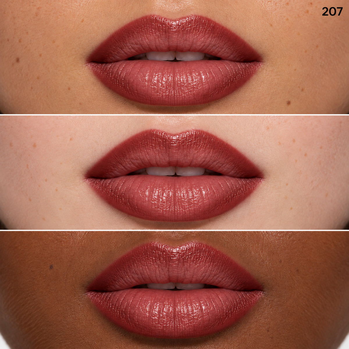 Lip Liner shade 207 on three skin tones