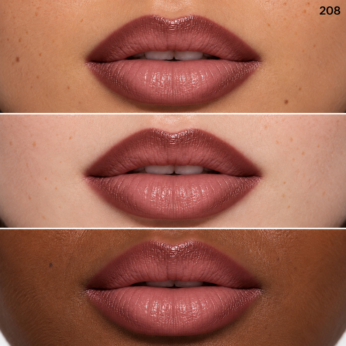 Lip Liner shade 208 on three skin tones