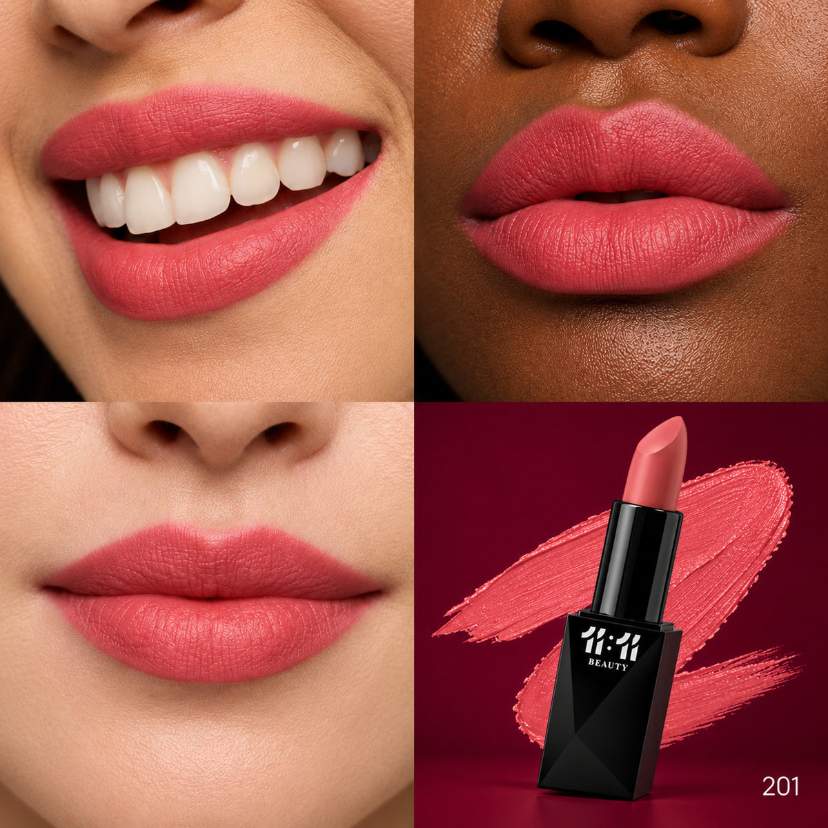 Velvet Matte Lipstick shade 201 on lips