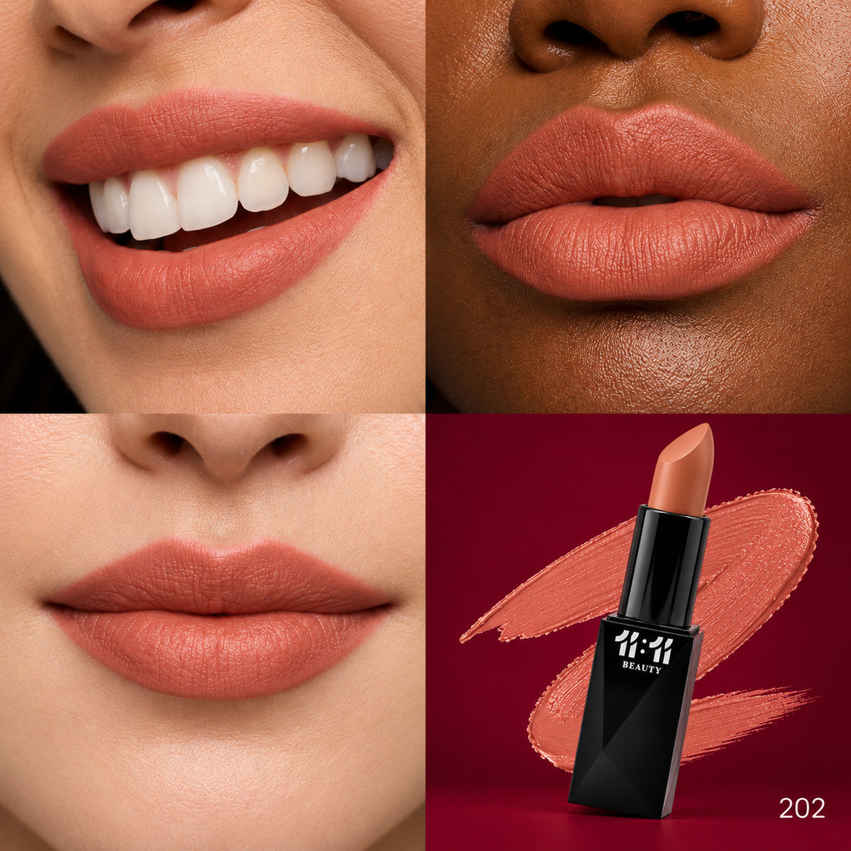 Velvet Matte Lipstick shade 202 on lips