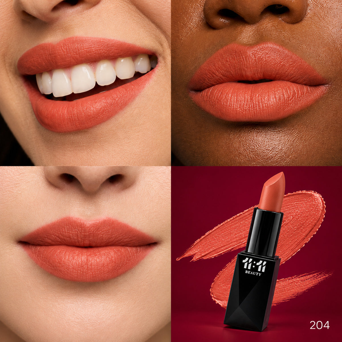 Velvet Matte Lipstick shade 204 on lips
