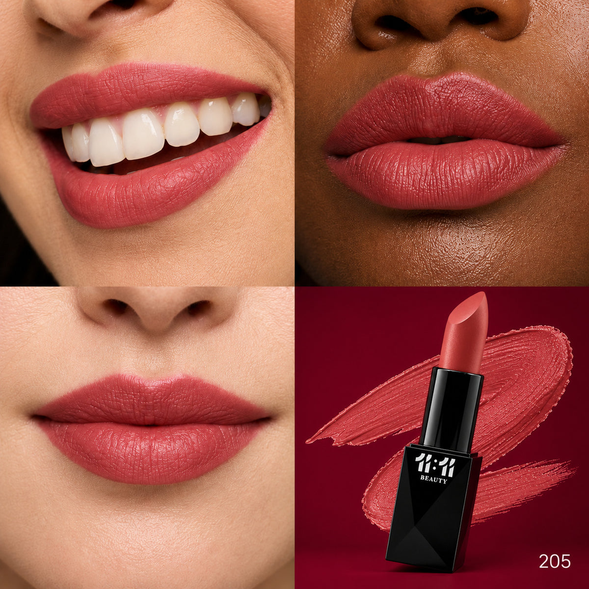 Velvet Matte Lipstick shade 205 on lips