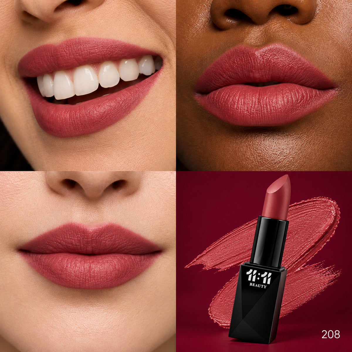 Velvet Matte Lipstick shade 208 on lips