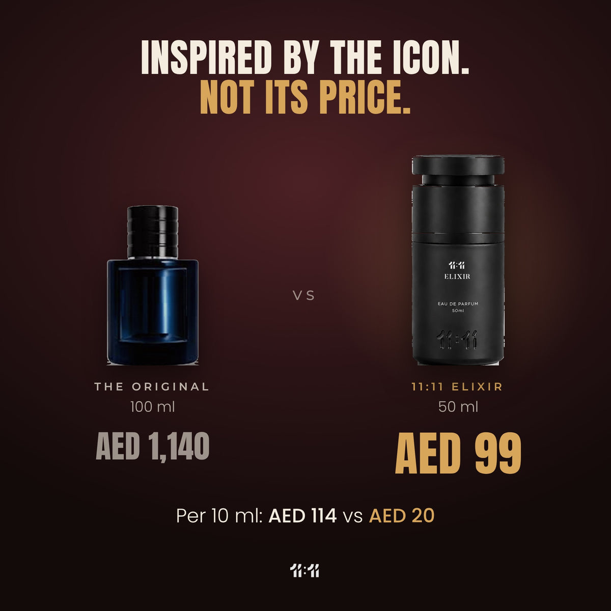 11:11 Elixir 50 ml at AED 99 vs the original 100 ml at AED 1,140