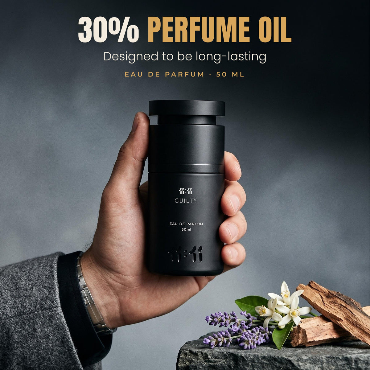 11:11 Guilty Eau de Parfum 50 ml with 30% perfume oil, designed to be long-lasting