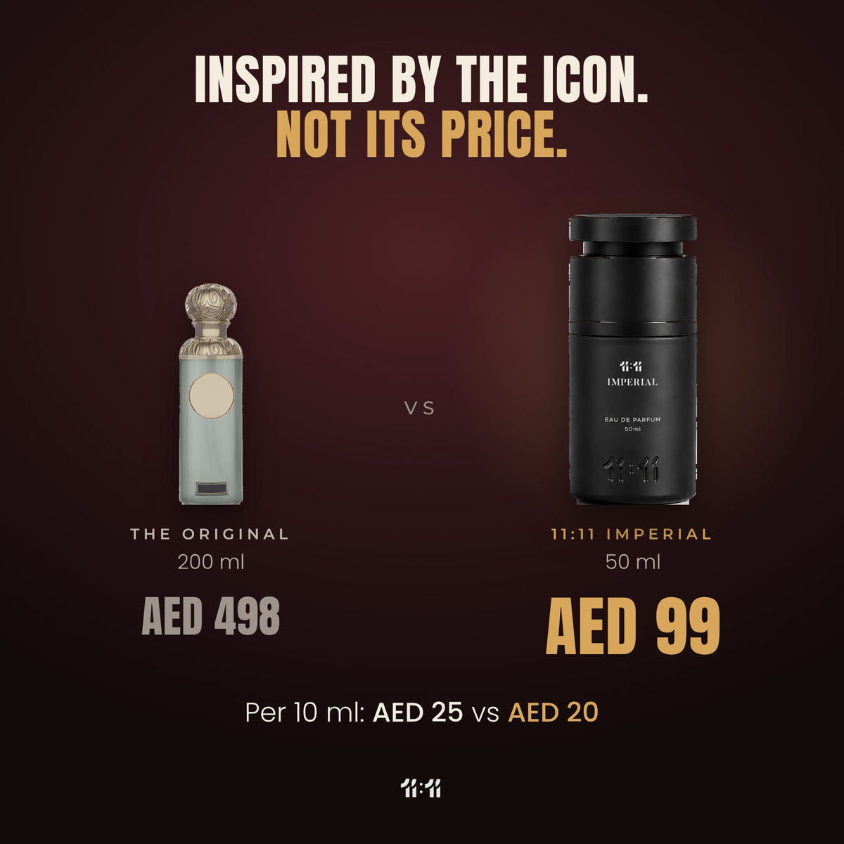 11:11 Imperial 50 ml at AED 99 vs the original 200 ml at AED 498