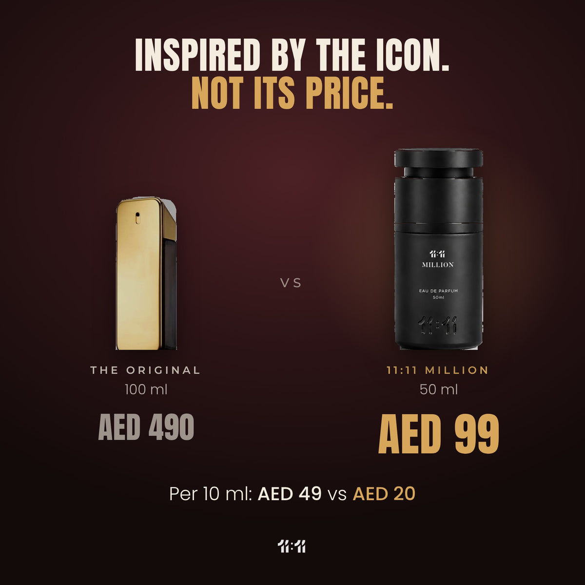 11:11 Million 50 ml at AED 99 vs the original 100 ml at AED 490