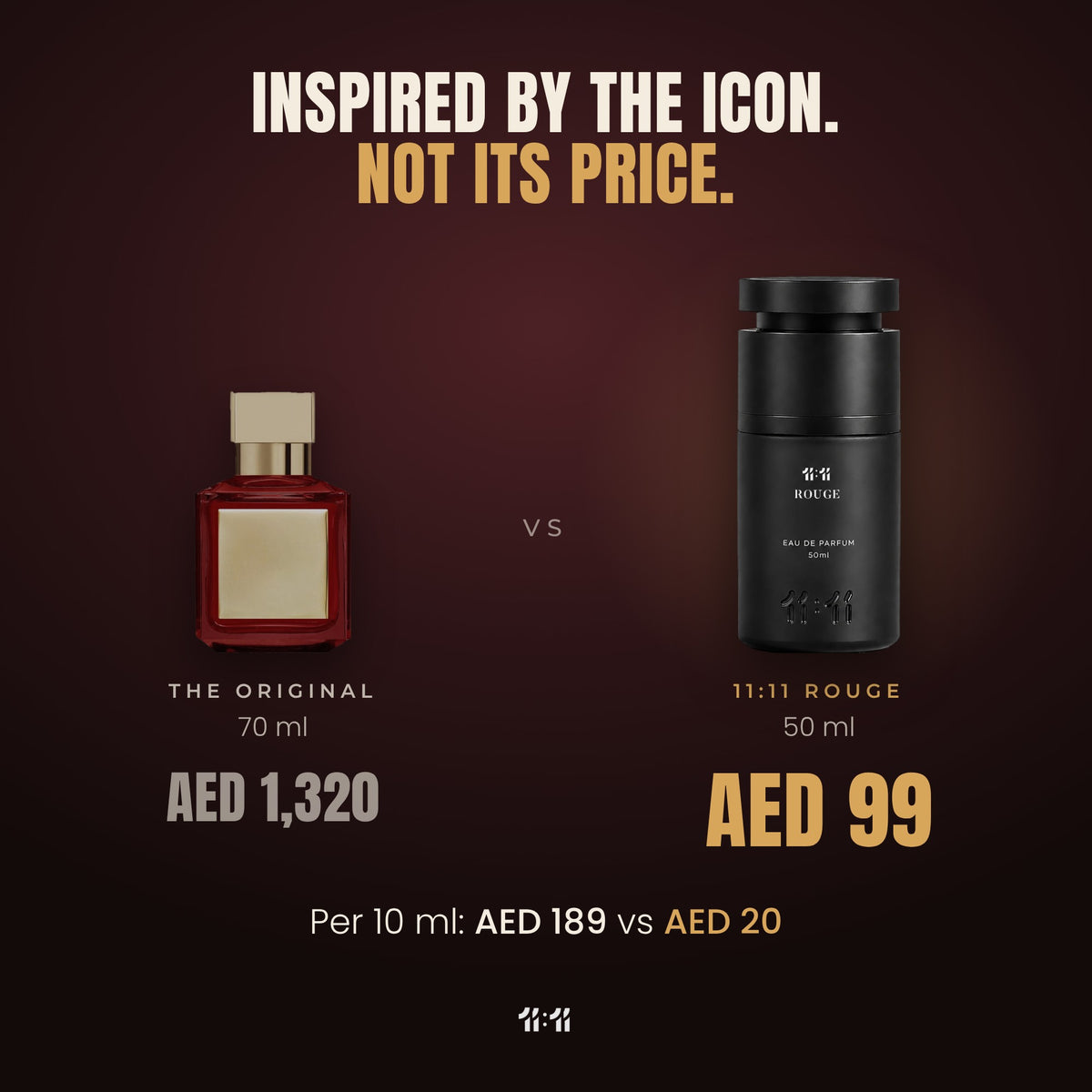 11:11 Rouge 50 ml at AED 99 next to the original at AED 1,320